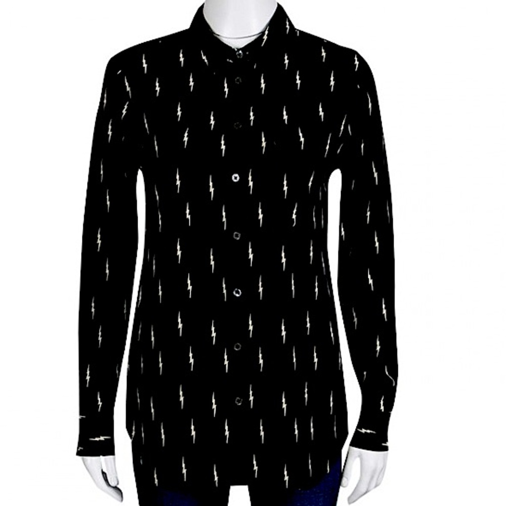 Equipment X Kate Moss black w/ Lightening bolt silk slim Signature Shirt